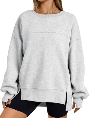 Trendy Queen Womens Side Slit Sweatshirts Casual Oversized Crewneck Long Sleeve Pullover Fall Fashion 2025
