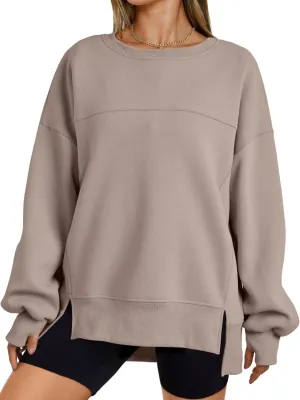 Trendy Queen Womens Side Slit Sweatshirts Casual Oversized Crewneck Long Sleeve Pullover Fall Fashion 2025