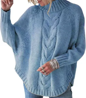 Turtleneck Sweater Women Oversized Chunky Pullover Sweaters Mock Neck Batwing Sleeve Winter Slouchy Loose Knit Sweaters