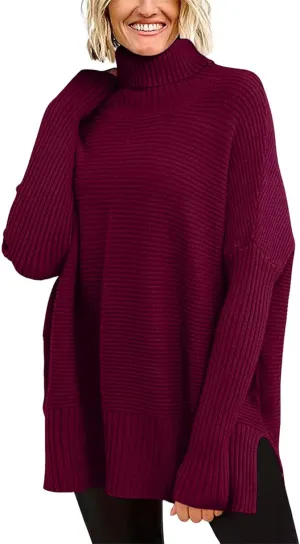 Turtleneck Sweaters for Womens Casual Solid Color Knitted Sweaters Fall Lightweight Loose Fit Pullover Top