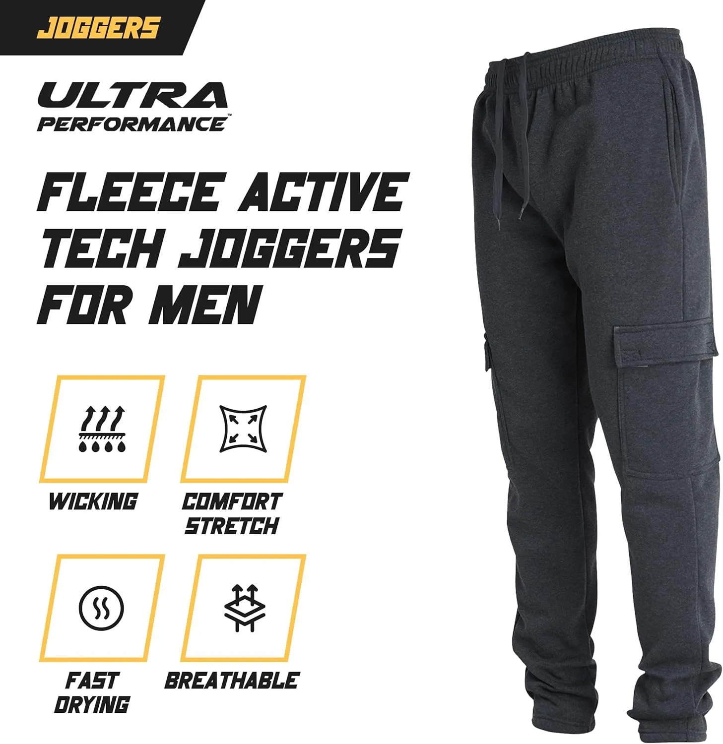 Ultra Performance 3 Pack Mens Open Bottom Sweatpants with Pockets, Casual Sweatpants for Men