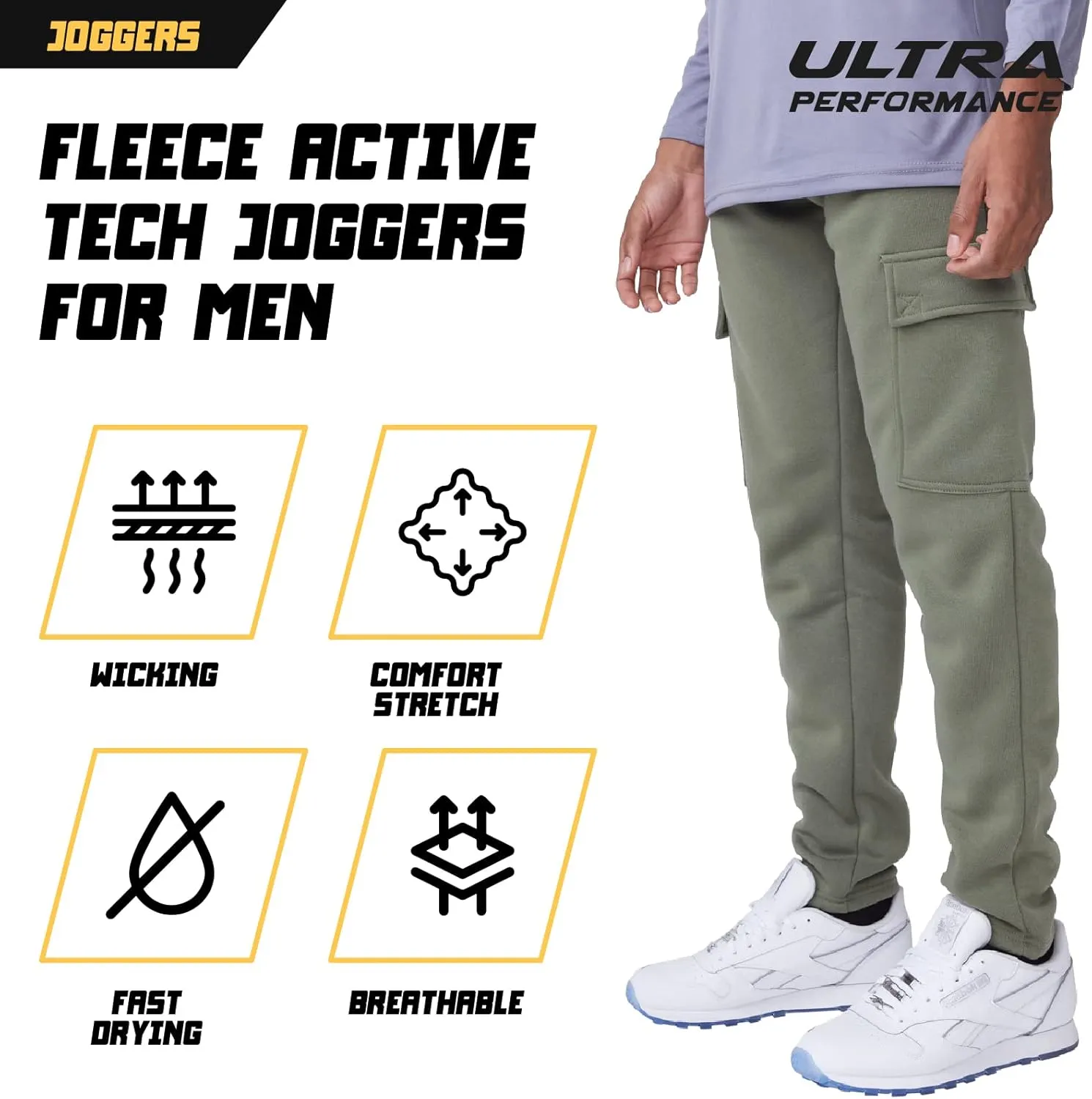 Ultra Performance 3 Pack Mens Open Bottom Sweatpants with Pockets, Casual Sweatpants for Men