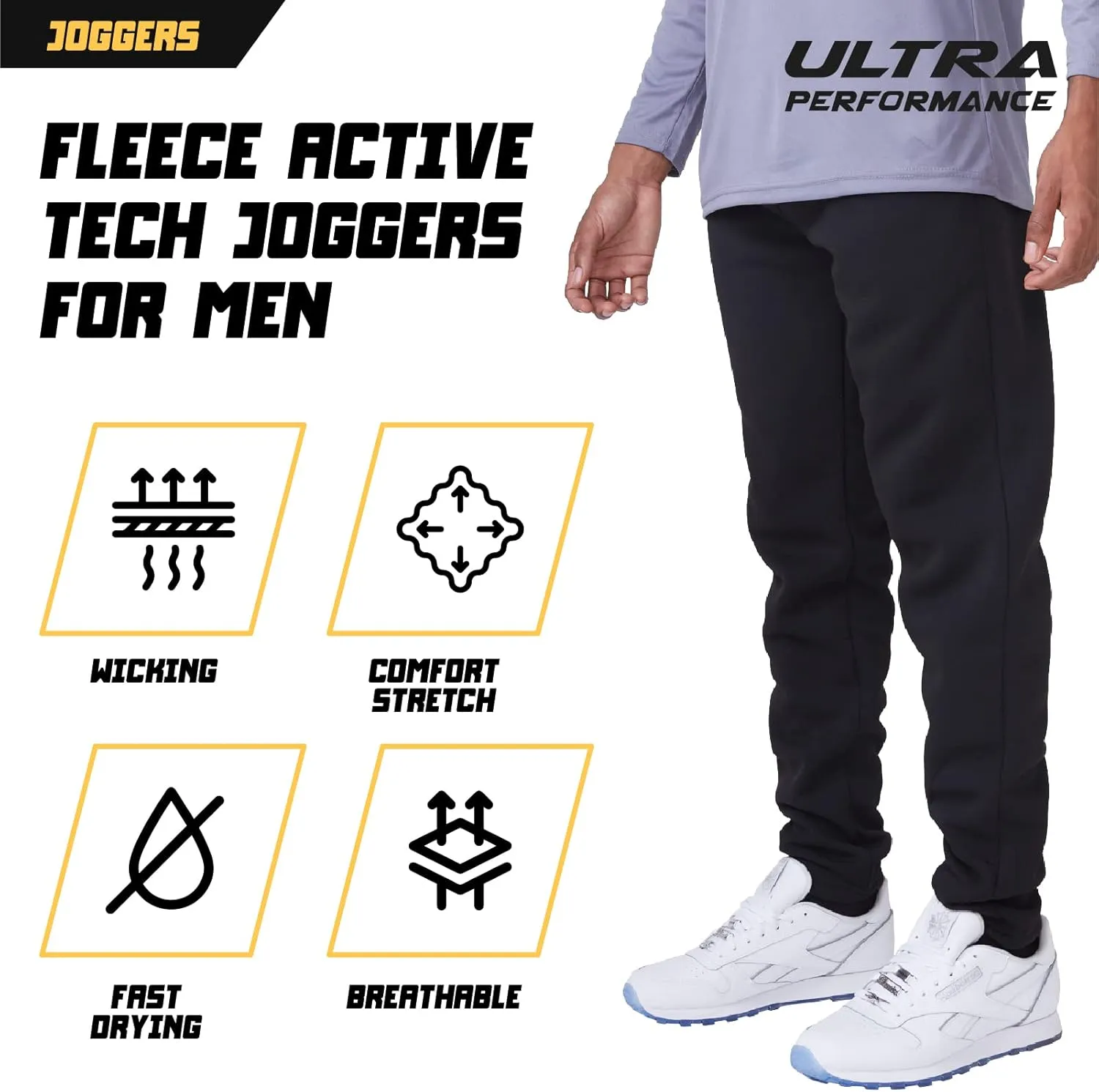Ultra Performance 3 Pack Mens Open Bottom Sweatpants with Pockets, Casual Sweatpants for Men