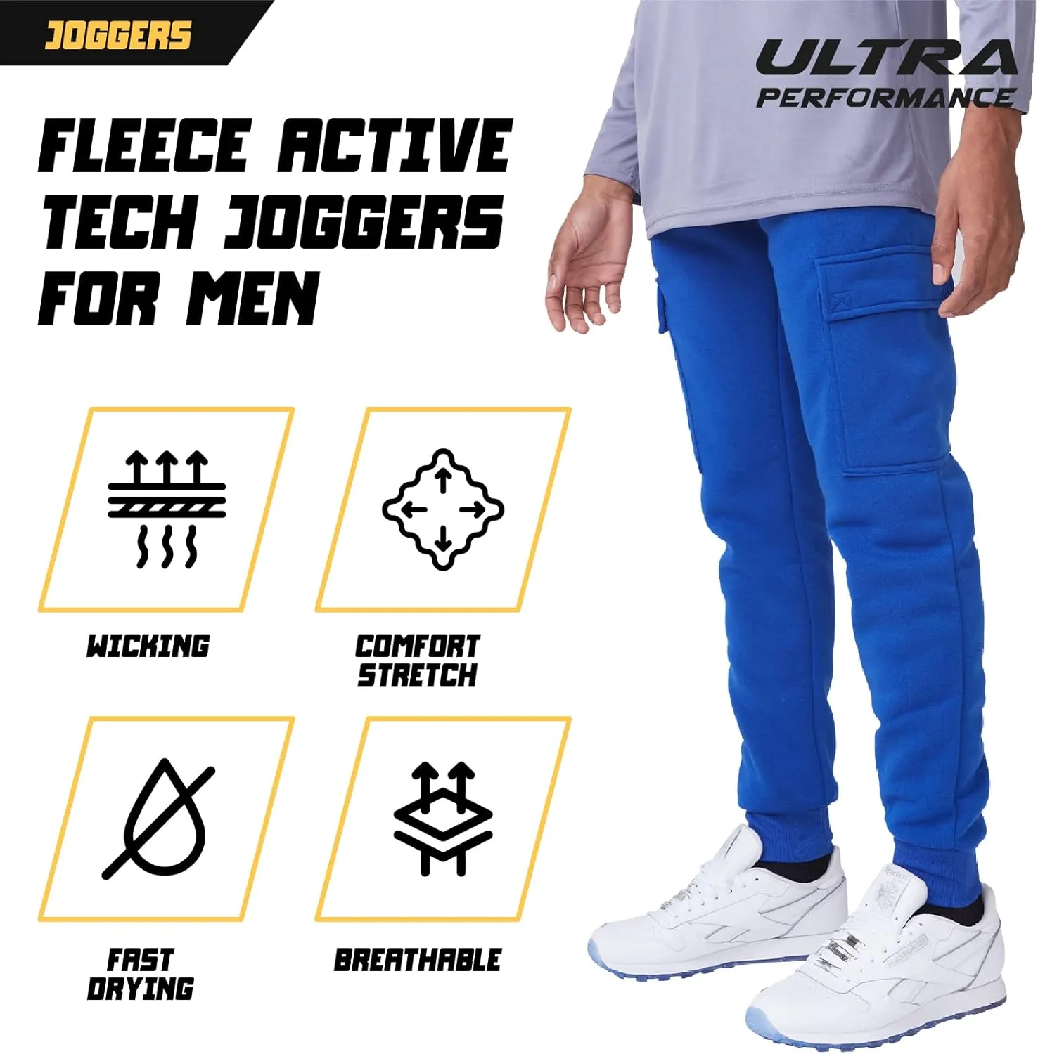 Ultra Performance 3 Pack Mens Sweatpants, Fleece Cargo Joggers for Men with Pockets