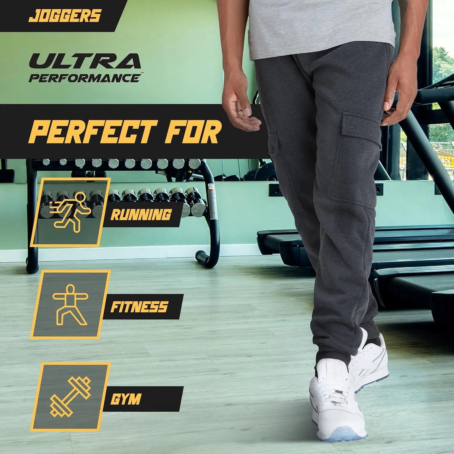 Ultra Performance 3 Pack Mens Sweatpants, Fleece Cargo Joggers for Men with Pockets