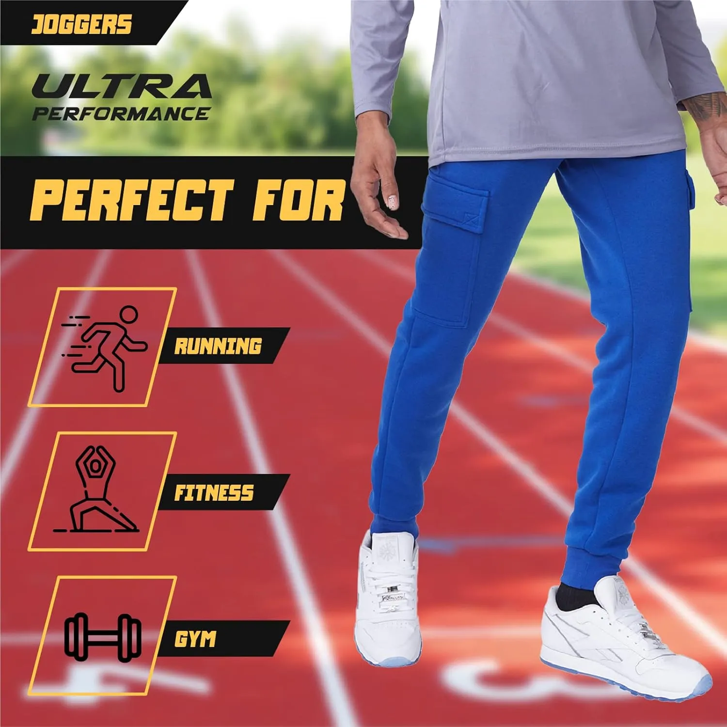 Ultra Performance 3 Pack Mens Sweatpants, Fleece Cargo Joggers for Men with Pockets