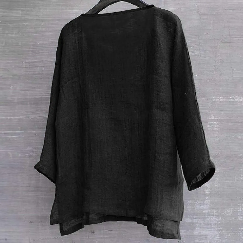 Unisex Summer Baggy Cotton Linen Henley Shirts Casual Loose Beach Yoga Tops Blouse Plus Size M-3XL