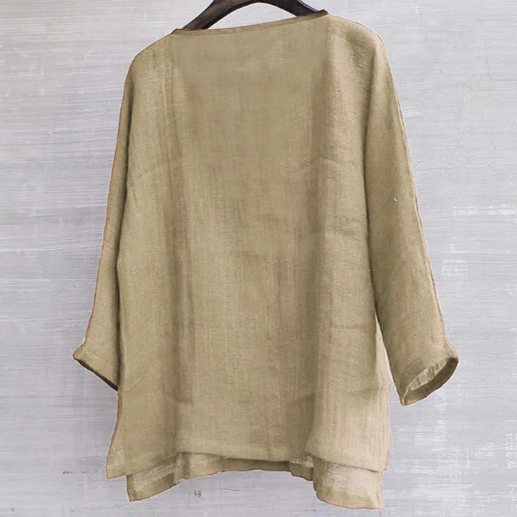 Unisex Summer Baggy Cotton Linen Henley Shirts Casual Loose Beach Yoga Tops Blouse Plus Size M-3XL