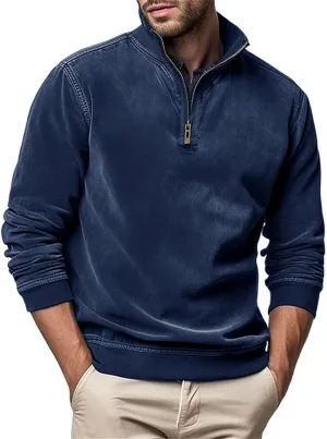 Velvet Sweatshirt Men Advantage Performance Mock Neck Thermal Long-Sleeve Quarter Zip Velour Sweaters Pullover Tops