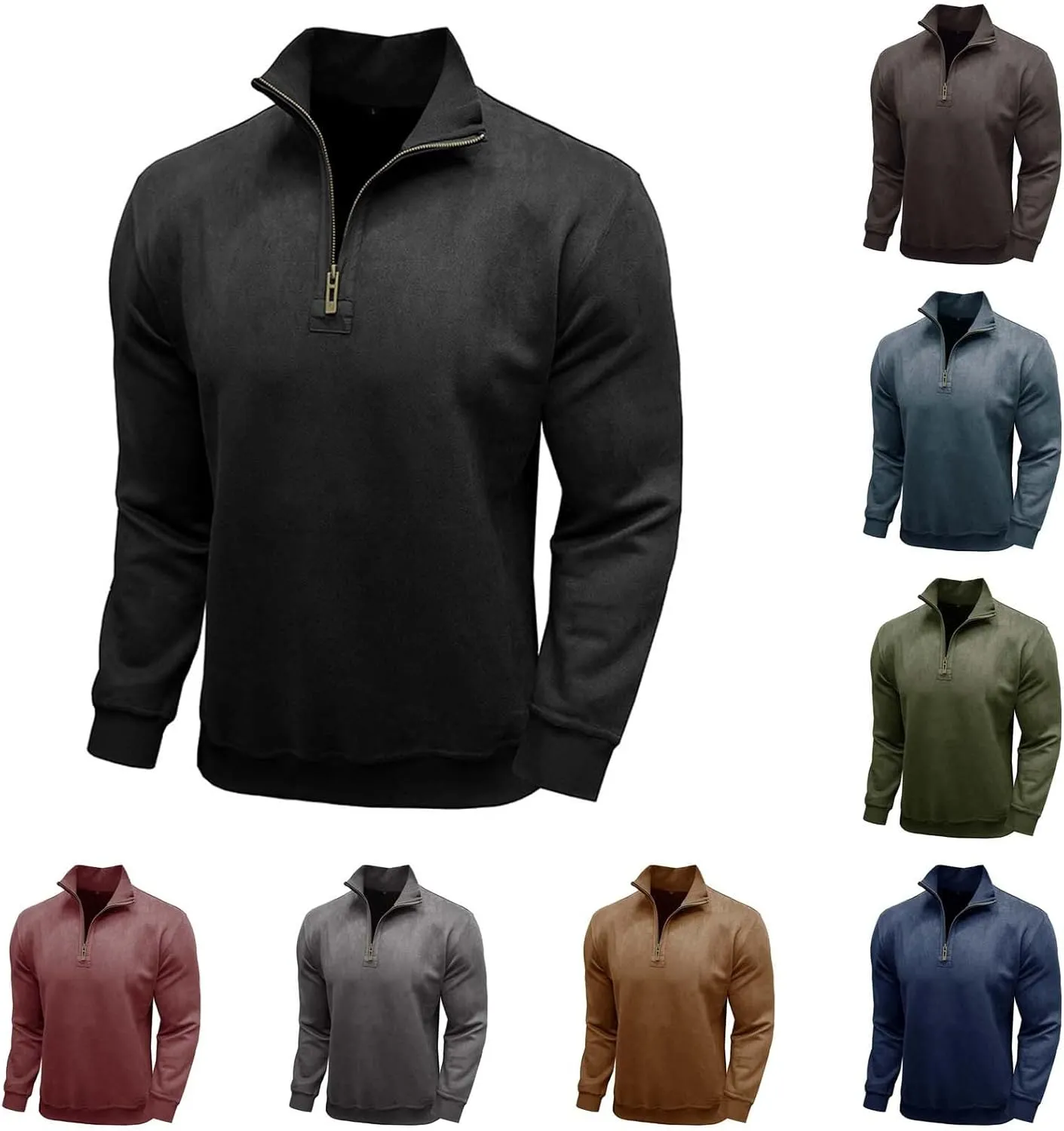 Velvet Sweatshirt Men Advantage Performance Mock Neck Thermal Long-Sleeve Quarter Zip Velour Sweaters Pullover Tops