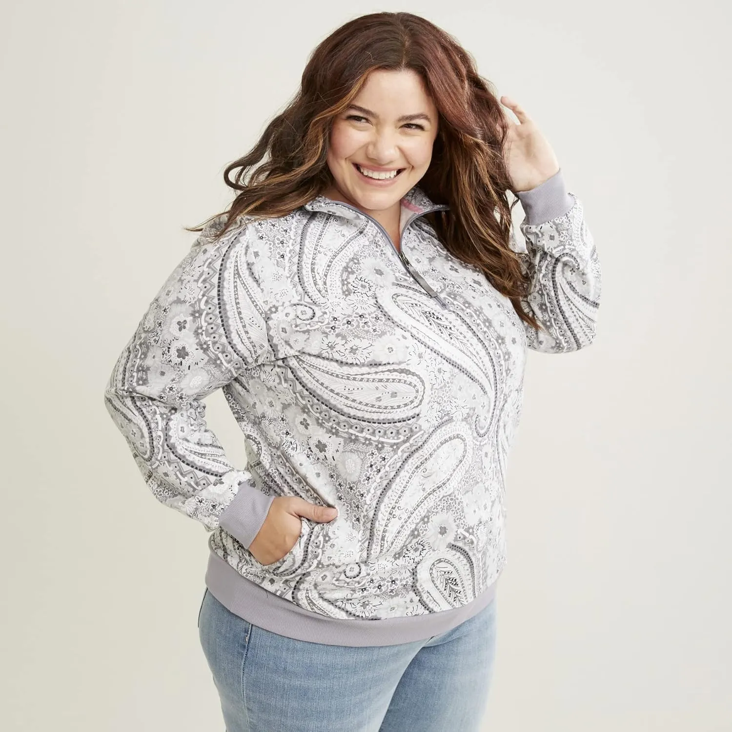 Vera Bradley Women's French Terry Quarter-Zip Sweatshirt with Pockets (Extended Size Range)