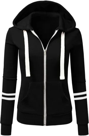 Wankang Women's Striped Color Block Hoodies Long Sleeve Hooded Sweatshirts Zip Up Jacket Pullover Top with Pockets Plus Size
