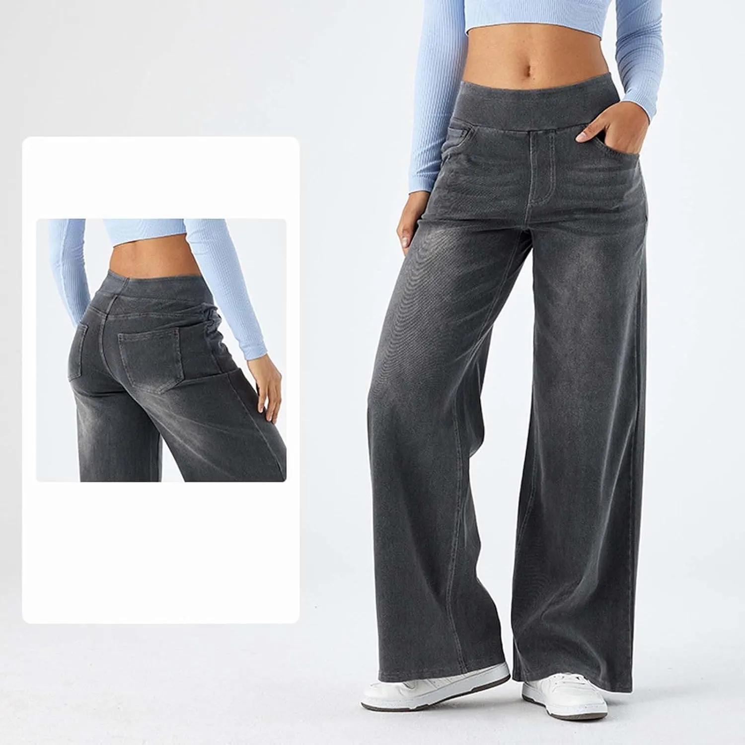 Wide Leg Jeans for Women High Waisted Stretchy Baggy Denim Pants Pockets Trendy Summer Holiday Outfits Clothes