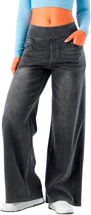Wide Leg Jeans for Women High Waisted Stretchy Baggy Denim Pants Pockets Trendy Summer Holiday Outfits Clothes