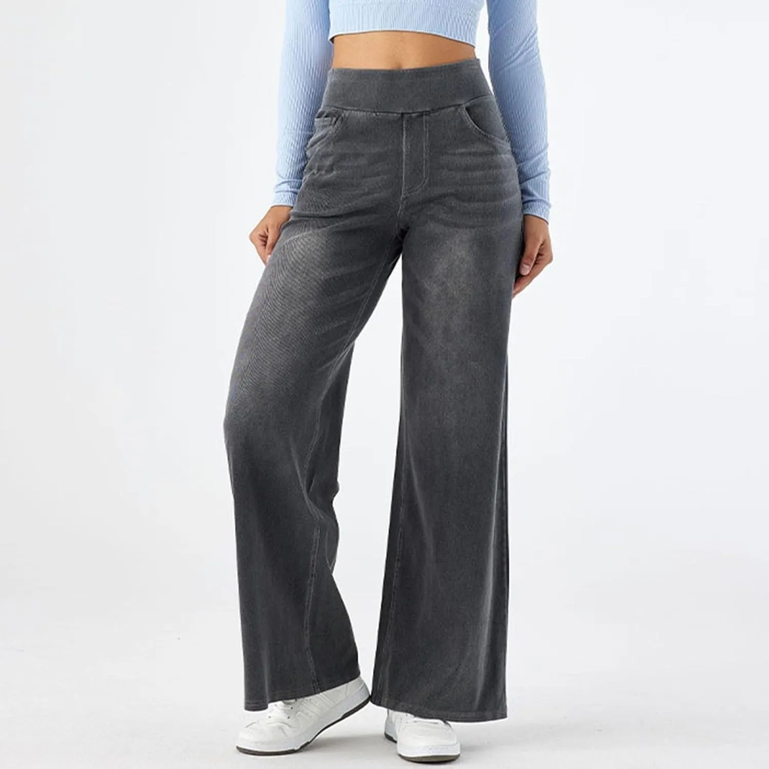 Wide Leg Jeans for Women High Waisted Stretchy Baggy Denim Pants Pockets Trendy Summer Holiday Outfits Clothes