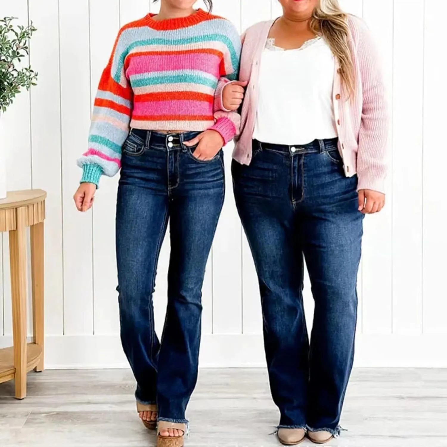 Wide Leg Jeans Woman High Waisted Trendy Stretchy Denim Slim Fit Button Up Trousers Retro Workout Pants with Pockets