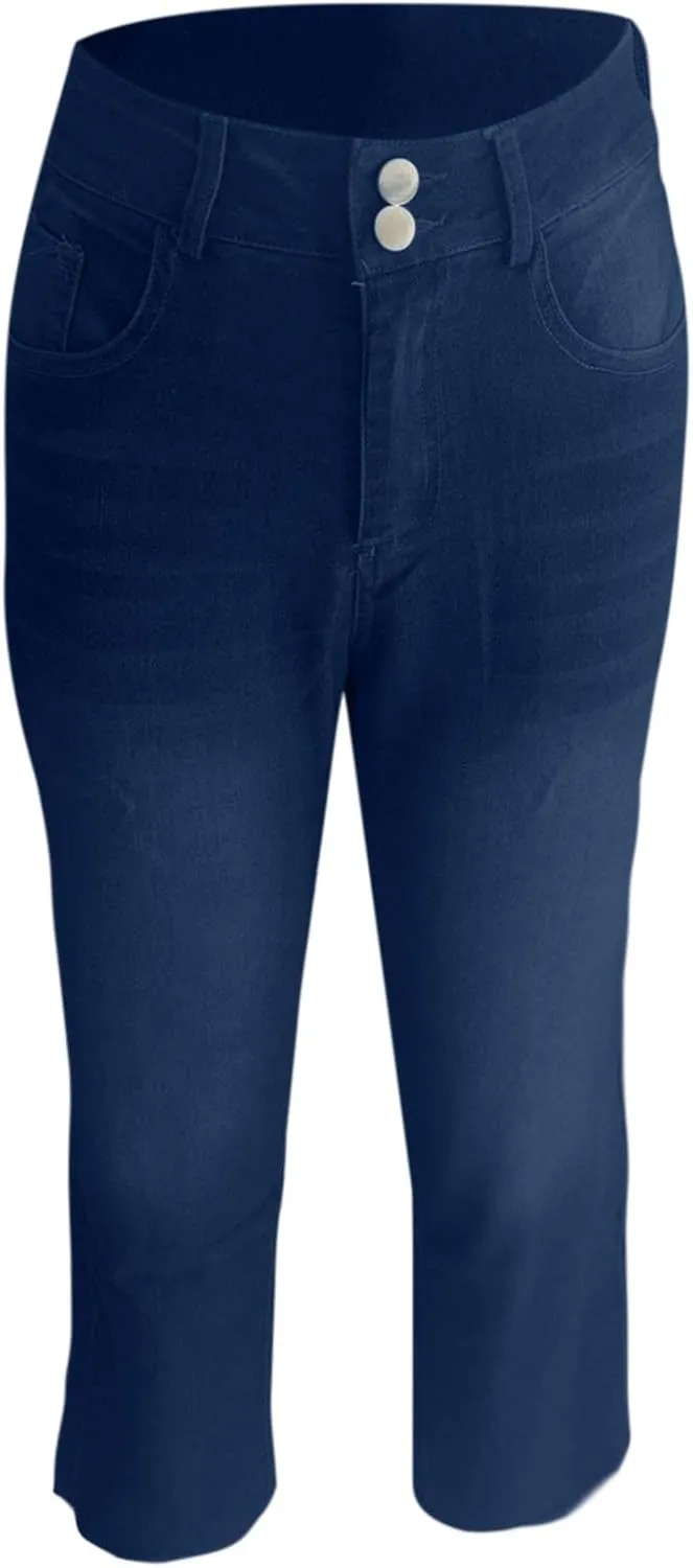 Wide Leg Jeans Woman High Waisted Trendy Stretchy Denim Slim Fit Button Up Trousers Retro Workout Pants with Pockets