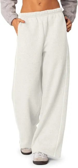 Wide Leg Sweat Pants for Womens Sweatpants with Pockets Comfy Baggy Fleece Joggers Low Rise Workout Lounge Pants