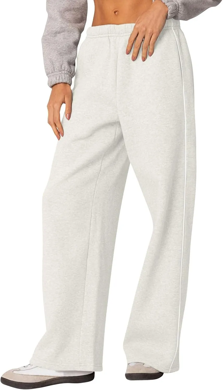 Wide Leg Sweat Pants for Womens Sweatpants with Pockets Comfy Baggy Fleece Joggers Low Rise Workout Lounge Pants