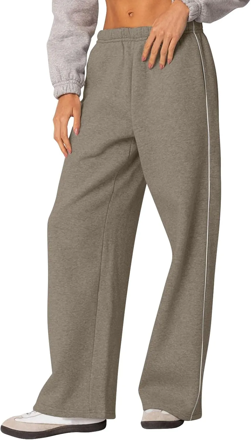 Wide Leg Sweat Pants for Womens Sweatpants with Pockets Comfy Baggy Fleece Joggers Low Rise Workout Lounge Pants