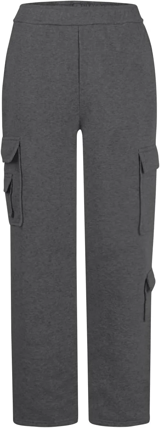 Wide Leg Sweatpants Women Baggy Elastic High Waisted Cargo Sweatpants Casual Comfy Fleece Joggers with Pockets