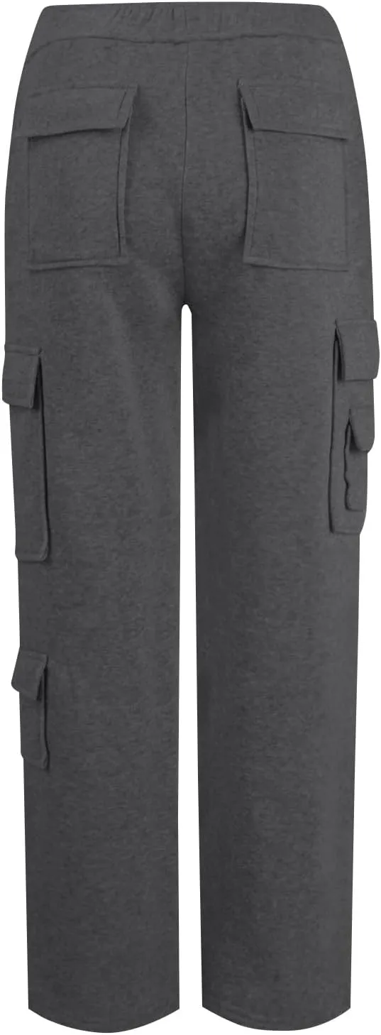 Wide Leg Sweatpants Women Baggy Elastic High Waisted Cargo Sweatpants Casual Comfy Fleece Joggers with Pockets