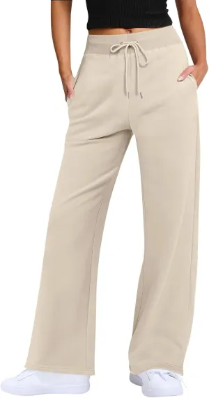 Wide Leg Sweatpants Women Baggy Joggers with Pockets Elastic High Waisted Drawstring Lounge Pants Athletic Ankle Pants