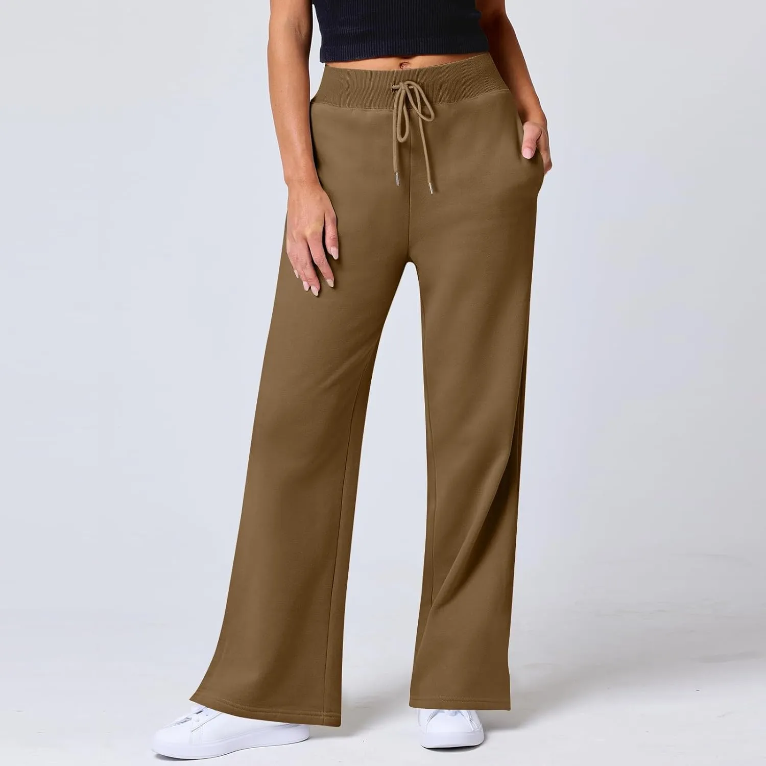 Wide Leg Sweatpants Women Baggy Joggers with Pockets Elastic High Waisted Drawstring Lounge Pants Athletic Ankle Pants