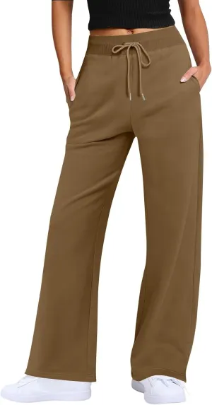 Wide Leg Sweatpants Women Baggy Joggers with Pockets Elastic High Waisted Drawstring Lounge Pants Athletic Ankle Pants