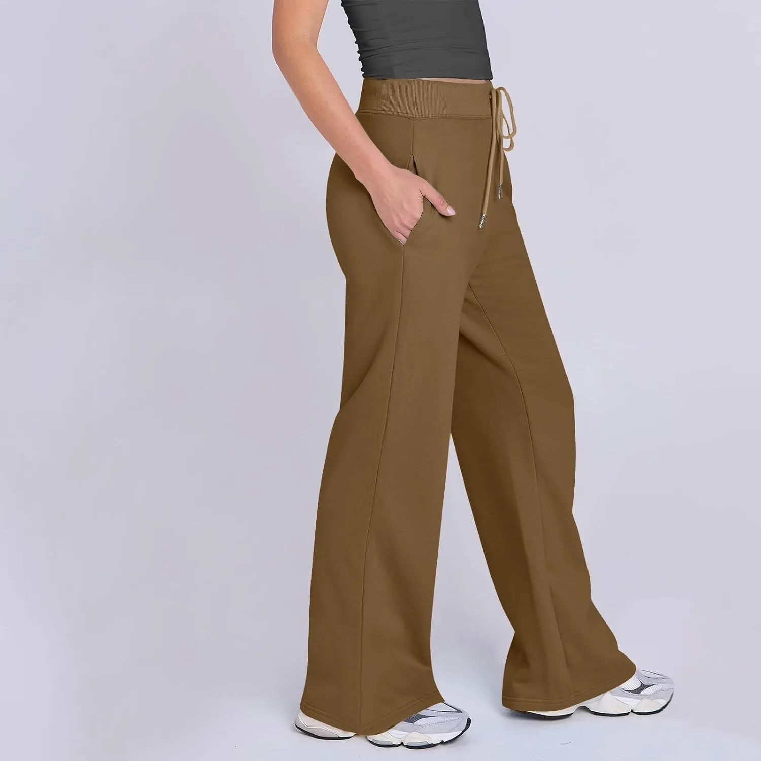 Wide Leg Sweatpants Women Baggy Joggers with Pockets Elastic High Waisted Drawstring Lounge Pants Athletic Ankle Pants
