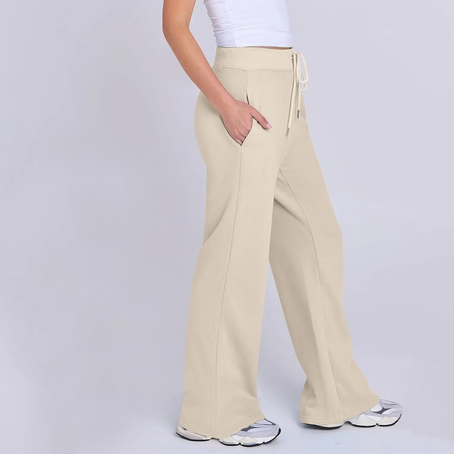 Wide Leg Sweatpants Women Baggy Joggers with Pockets Elastic High Waisted Drawstring Lounge Pants Athletic Ankle Pants
