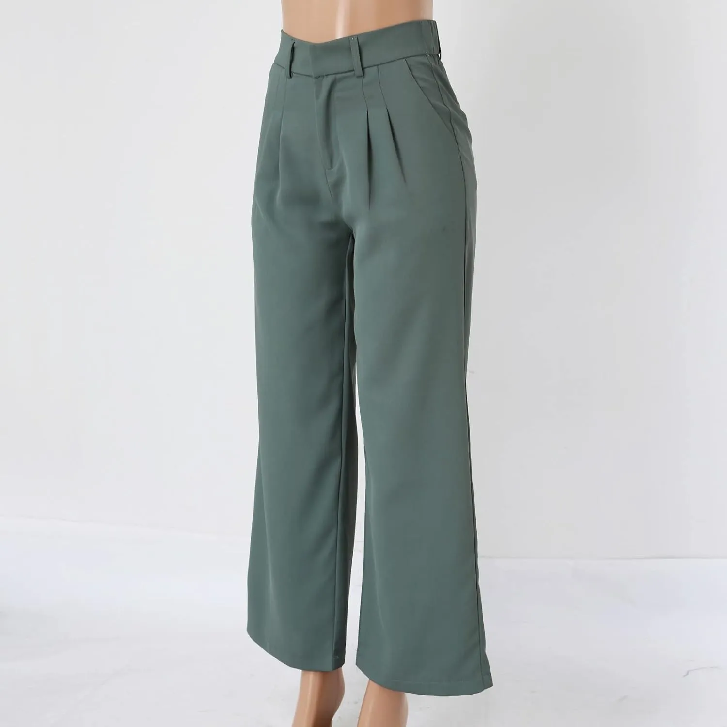 Wide Leg Work Pants Women Petite Length Palazzo Pants High Waist Elastic Flowy Straight Leg Business Casual Trouser