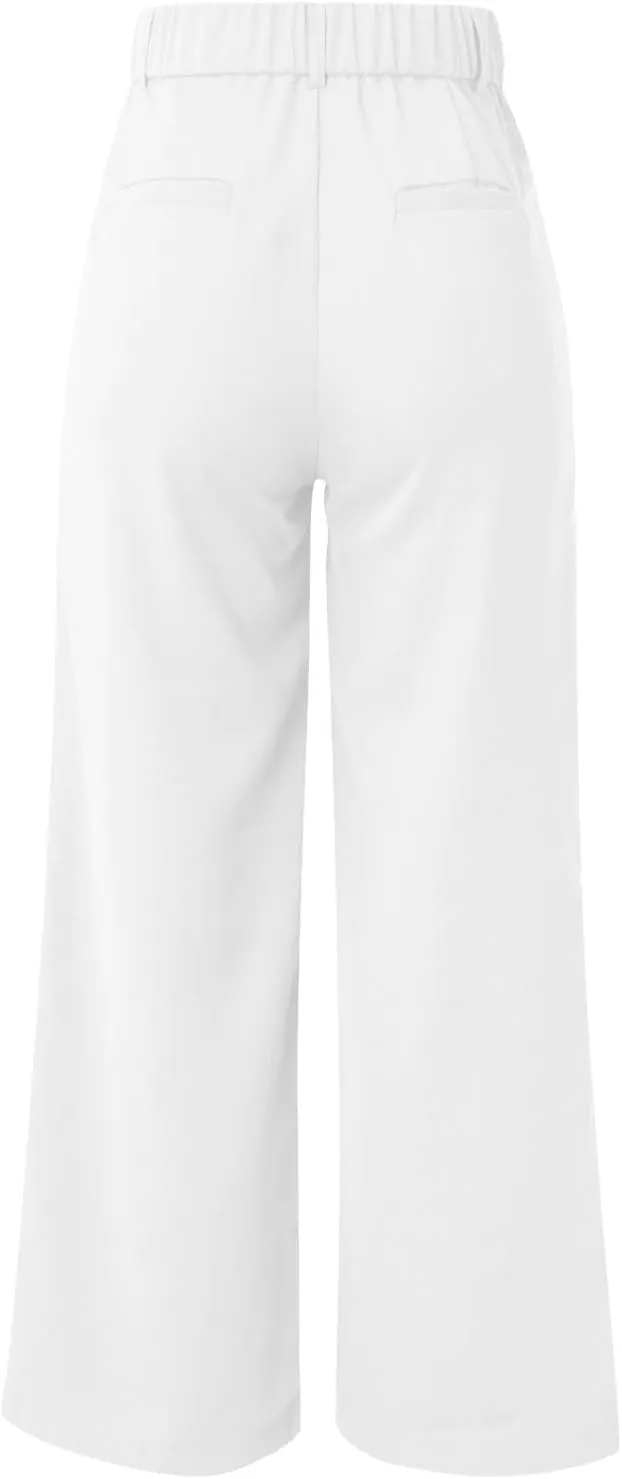 Wide Leg Work Pants Women Petite Length Palazzo Pants High Waist Elastic Flowy Straight Leg Business Casual Trouser