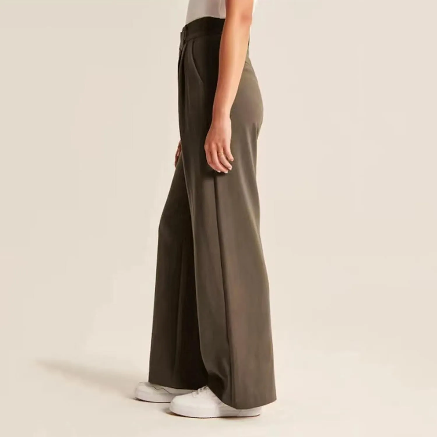 Wide Leg Work Pants Women Petite Length Palazzo Pants High Waist Elastic Flowy Straight Leg Business Casual Trouser