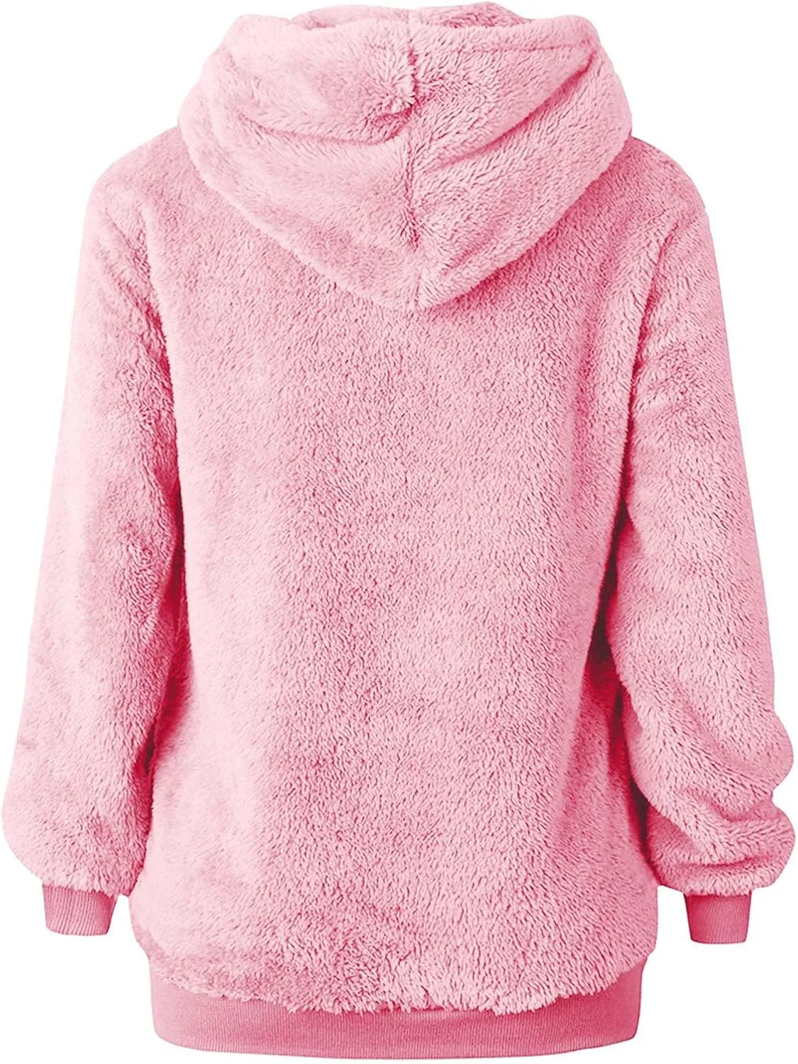 Women Fluffy Soft Fleece Hooded Sweatshirt Winter Warm Coat Outwear Zipper Pockets Fuzzy Pullover Hoodies Tops