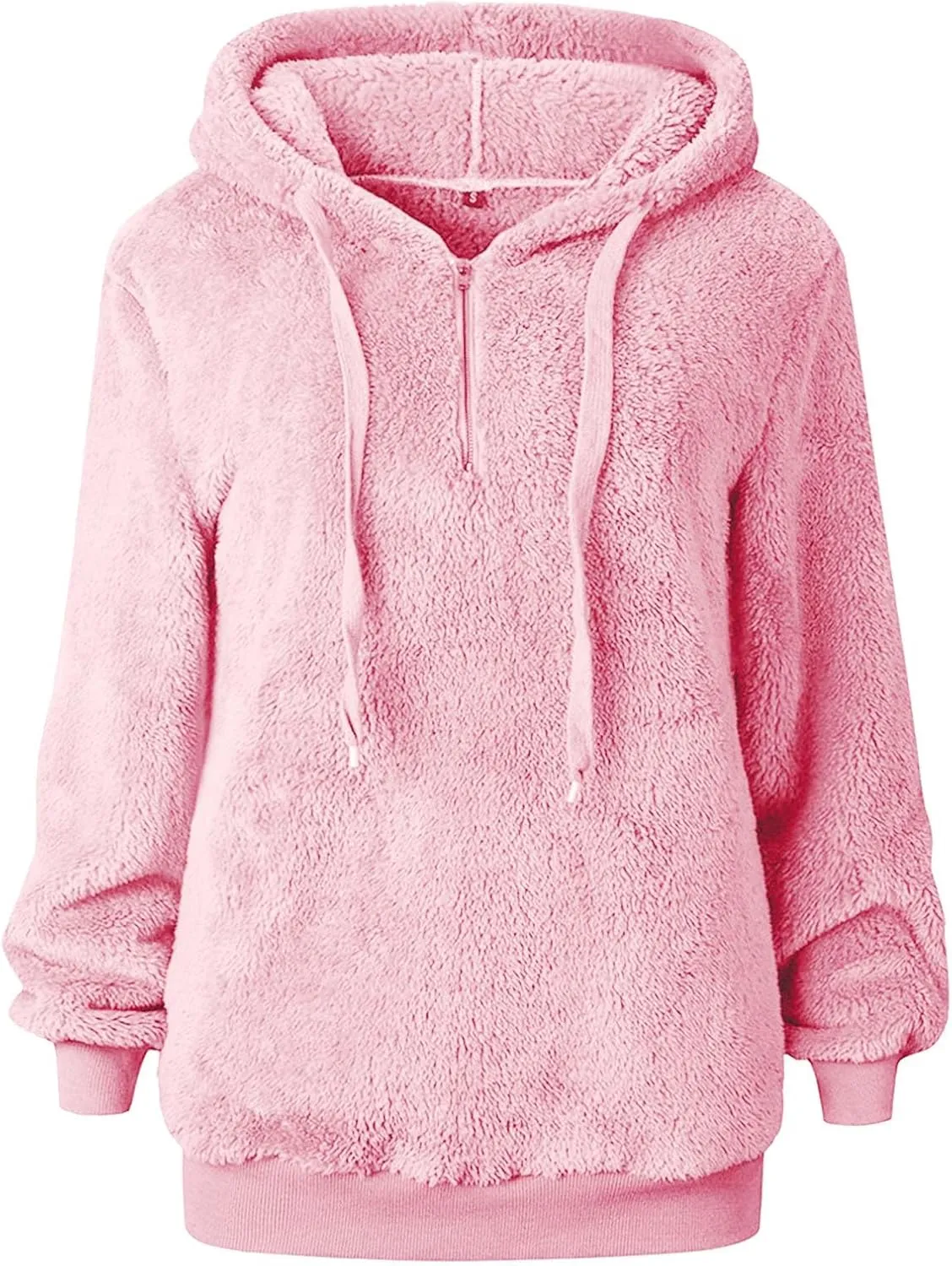 Women Fluffy Soft Fleece Hooded Sweatshirt Winter Warm Coat Outwear Zipper Pockets Fuzzy Pullover Hoodies Tops