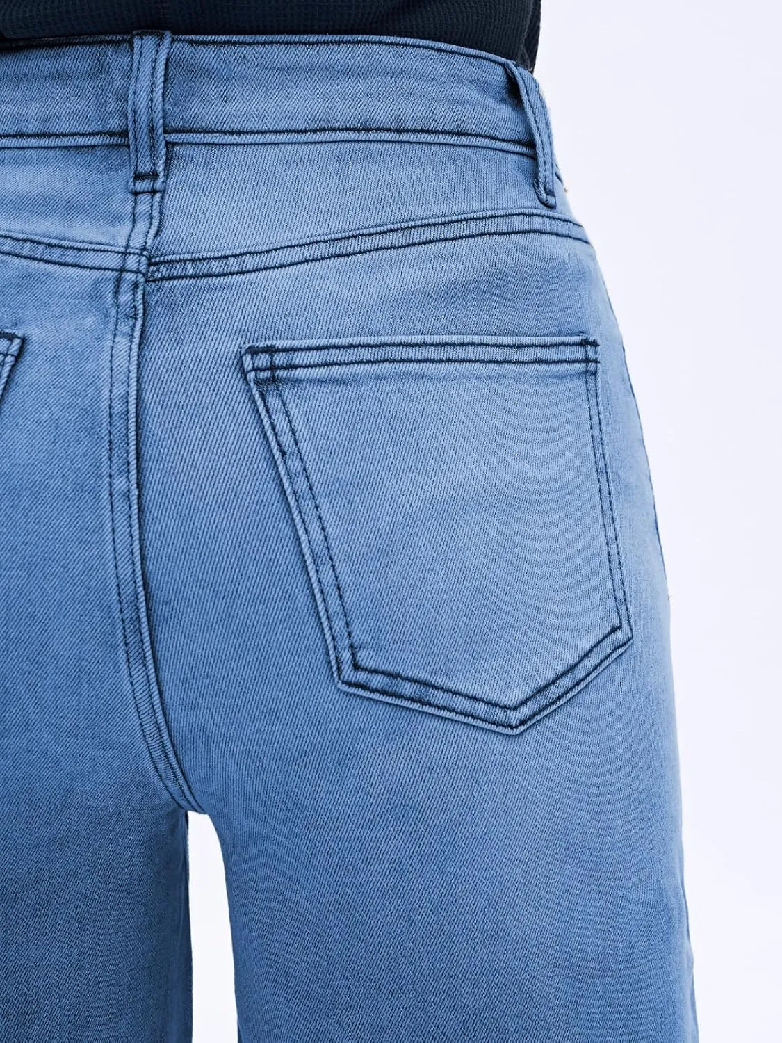 Women High Rise Stretch Wide Leg Baggy Fashion Casual Denim Pant Zip-Up Trousers
