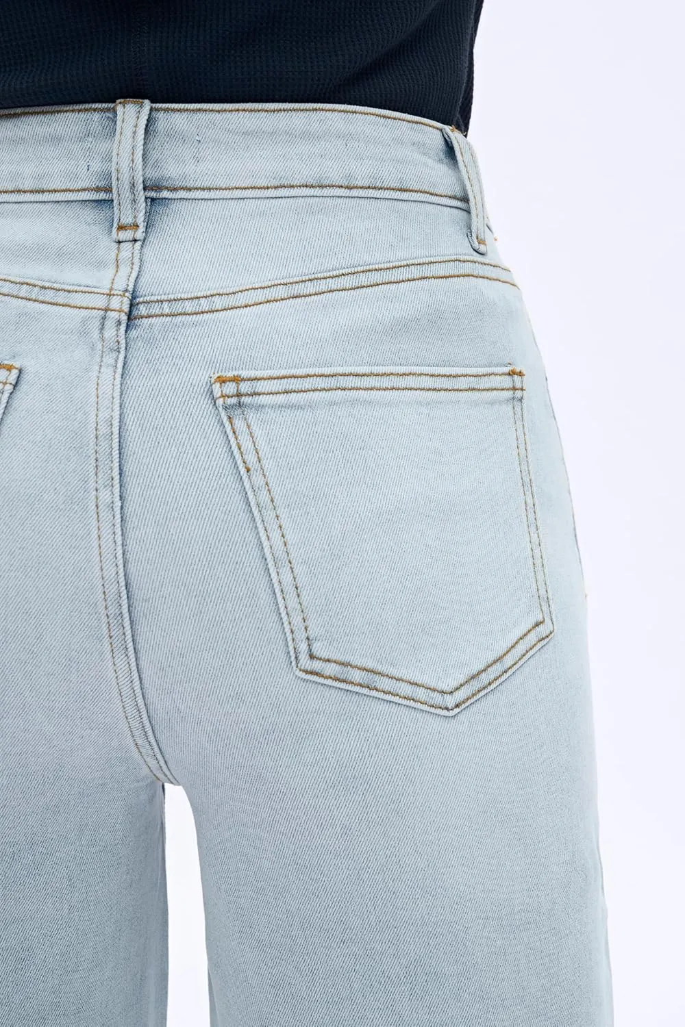 Women High Rise Stretch Wide Leg Baggy Fashion Casual Denim Pant Zip-Up Trousers
