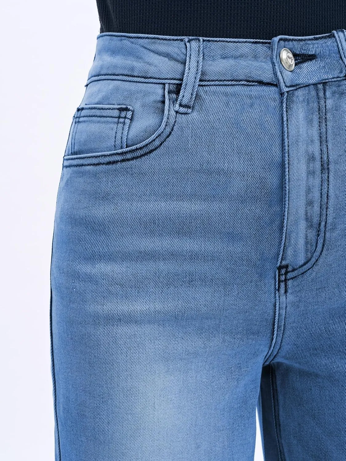 Women High Rise Stretch Wide Leg Baggy Fashion Casual Denim Pant Zip-Up Trousers