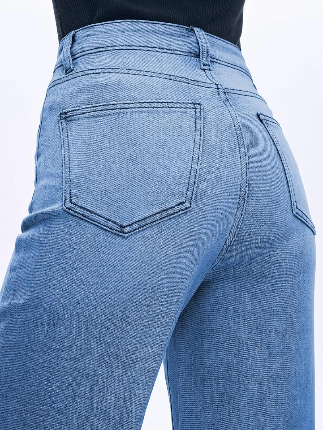Women High Rise Stretch Wide Leg Baggy Fashion Casual Denim Pant Zip-Up Trousers