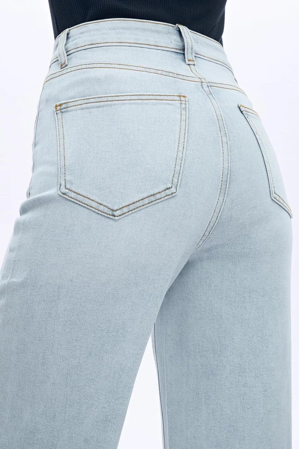 Women High Rise Stretch Wide Leg Baggy Fashion Casual Denim Pant Zip-Up Trousers