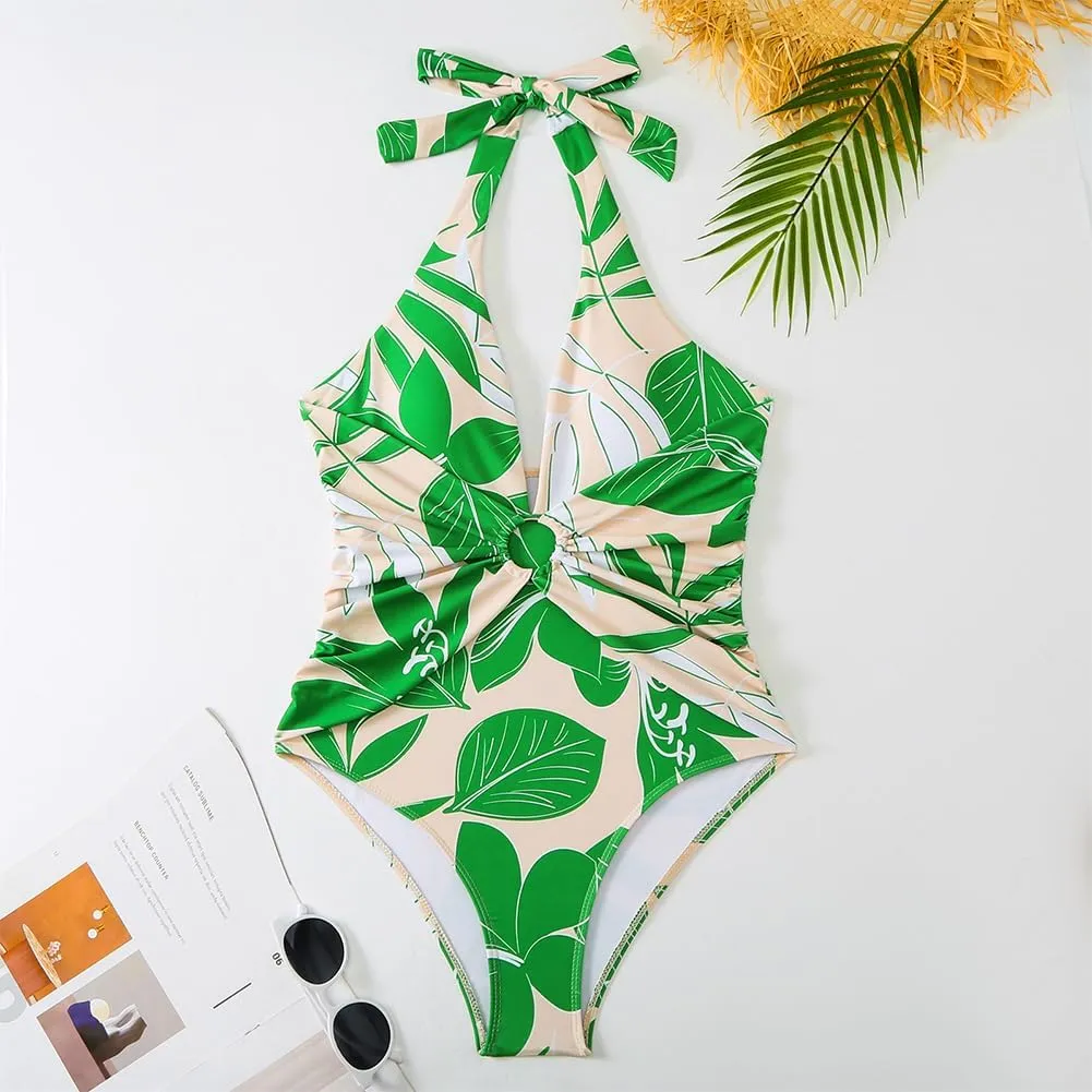 Women One-Piece Swimsuit with Cover up Wrap Skirt Sarong Bathing Suit Beach Outfit Summer