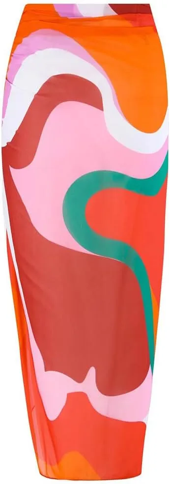 Women One-Piece Swimsuit with Cover up Wrap Skirt Sarong Bathing Suit Beach Outfit Summer
