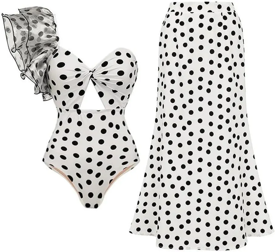 Women One-Piece Swimsuit with Cover up Wrap Skirt Sarong Bathing Suit Beach Outfit Summer