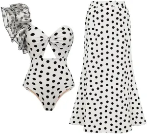 Women One-Piece Swimsuit with Cover up Wrap Skirt Sarong Bathing Suit Beach Outfit Summer