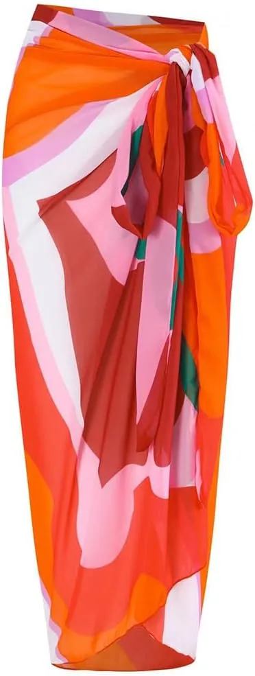 Women One-Piece Swimsuit with Cover up Wrap Skirt Sarong Bathing Suit Beach Outfit Summer