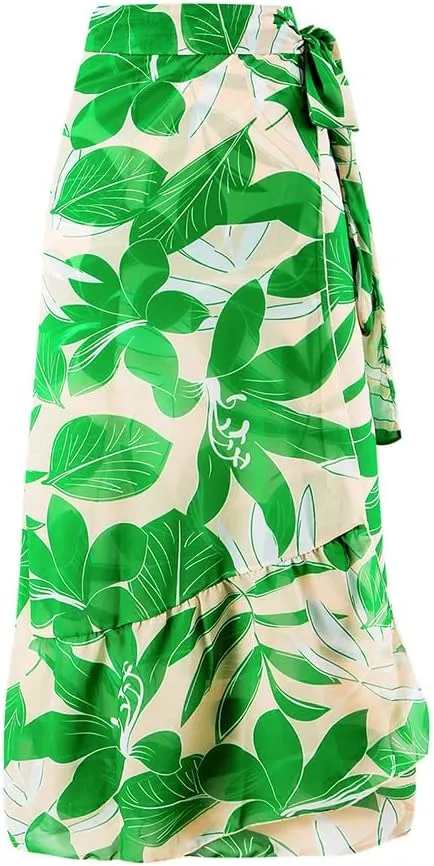 Women One-Piece Swimsuit with Cover up Wrap Skirt Sarong Bathing Suit Beach Outfit Summer