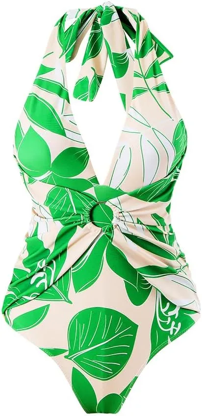 Women One-Piece Swimsuit with Cover up Wrap Skirt Sarong Bathing Suit Beach Outfit Summer