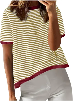 Women Oversized Striped Colorblock Short Sleeve Crew Neck T-Shirts Casual Loose Pullover Tops Summer Tee Shirt Blouse