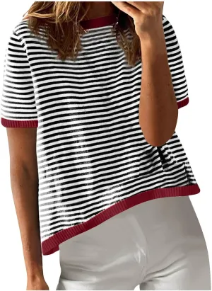 Women Oversized Striped Colorblock Short Sleeve Crew Neck T-Shirts Casual Loose Pullover Tops Summer Tee Shirt Blouse